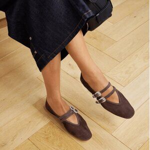 Le Monde Beryl Claudia Western Buckle Ballet Flat Slip On Shoes Suede Brown  7